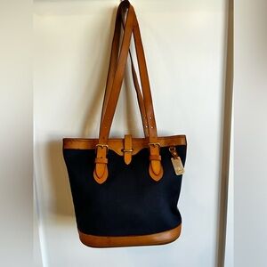Vintage Dooney & Bourke Cabriolet Bucket Bag - Navy & Vachetta